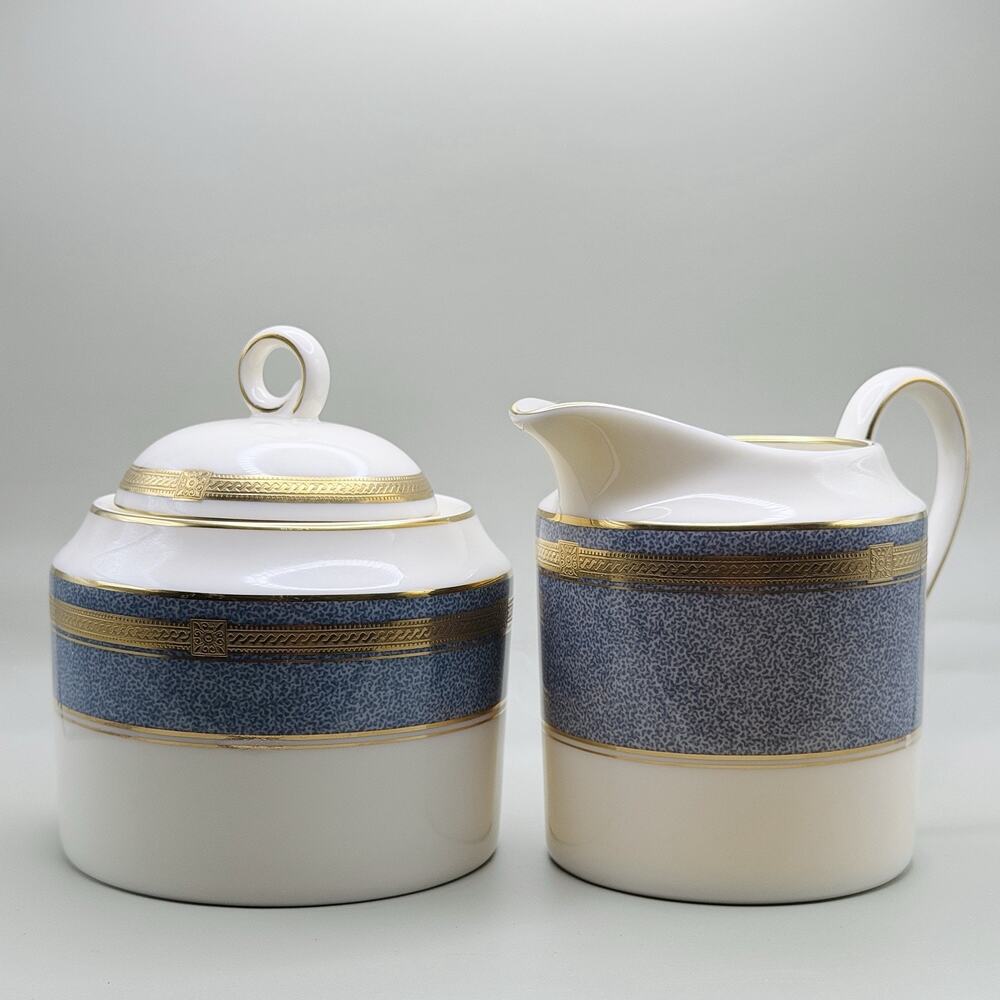 Vintage 90s Oscar de la Renta Porcelain Creamer Sugar Bowl Set Baronesse Gray